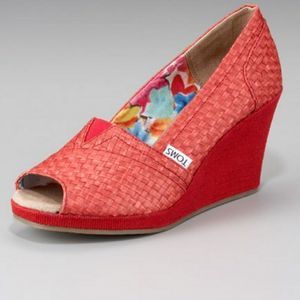 Toms Savannah Weave Burnt Orange Wedge Sz 5.5